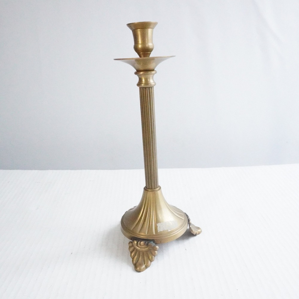 Vintage Brass Candlestick Holder Fluted‎ Column Ornate Base Made in India